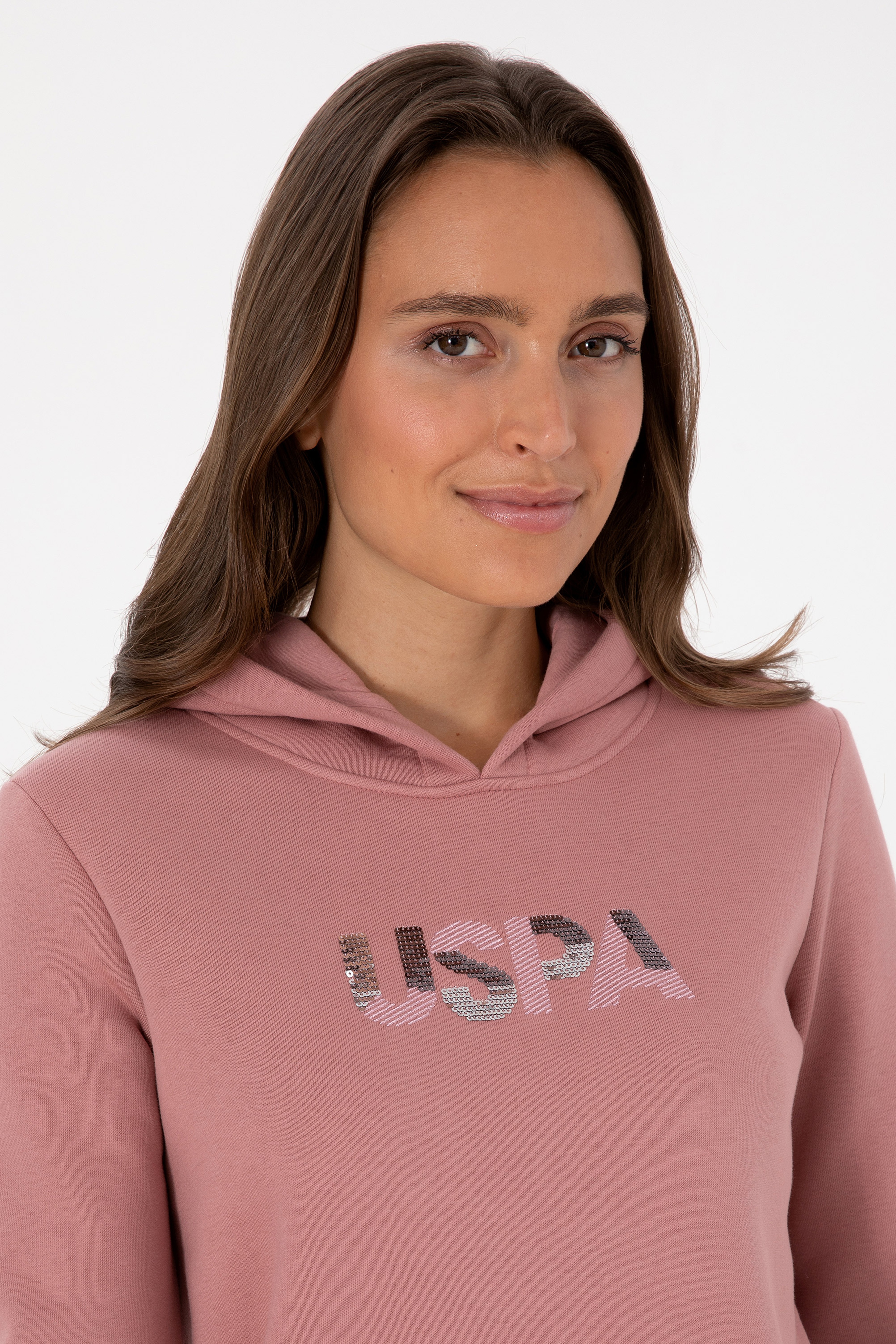 Kadın Gül Kurusu Kapüşonlu Basic Sweatshirt - Image 2