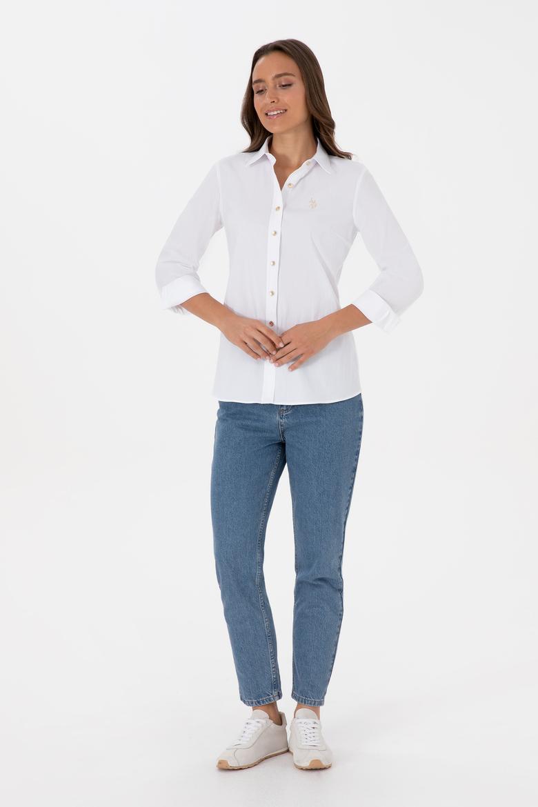 Kadın Beyaz Uzun Kollu Basic Gömlek - 50308024005