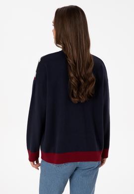 Kadın Lacivert V Yaka Fermuarlı Kazak - 50309614004