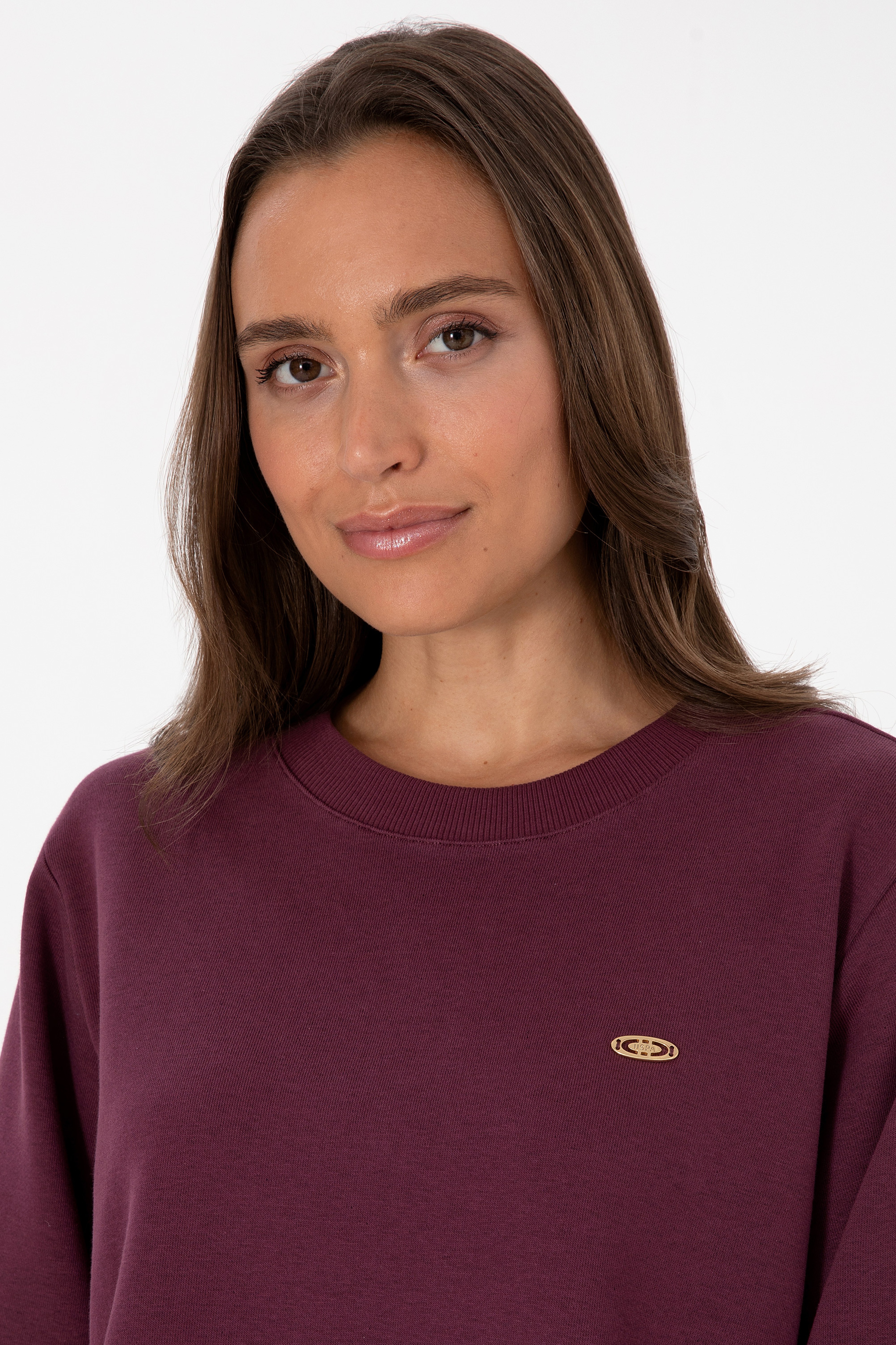 Kadın Bordo Gömlek Detaylı Bisiklet Yaka Sweatshirt - Image 2