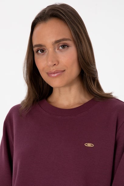 Kadın Bordo Gömlek Detaylı Bisiklet Yaka Sweatshirt