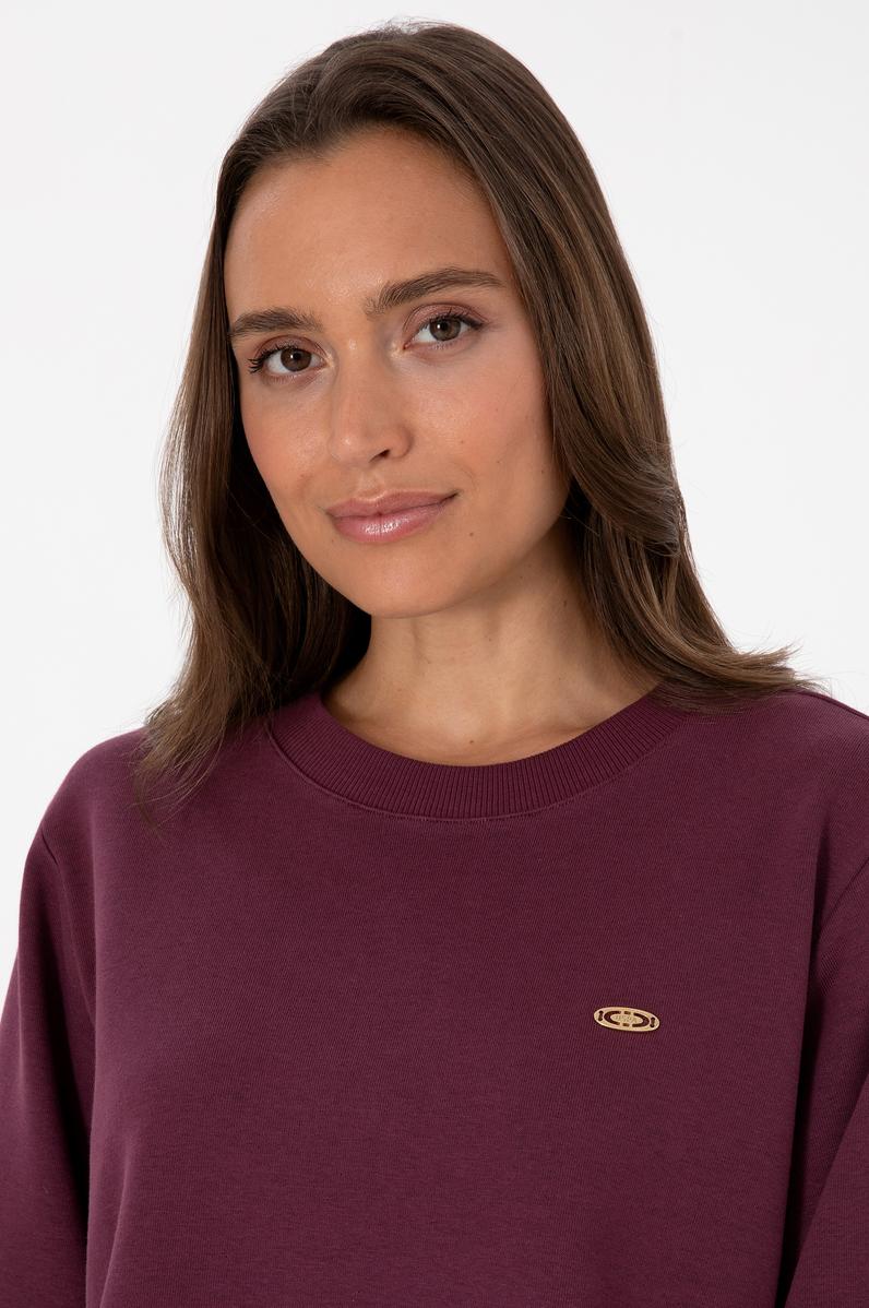 Kadın Bordo Gömlek Detaylı Bisiklet Yaka Sweatshirt