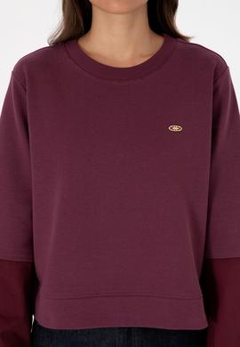Kadın Bordo Gömlek Detaylı Bisiklet Yaka Sweatshirt - 50315303005