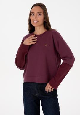 Kadın Bordo Gömlek Detaylı Bisiklet Yaka Sweatshirt - 50315303005