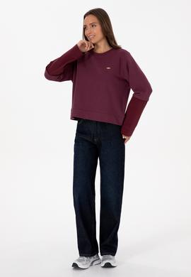 Kadın Bordo Gömlek Detaylı Bisiklet Yaka Sweatshirt - 50315303005