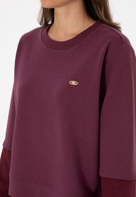 Kadın Bordo Gömlek Detaylı Bisiklet Yaka Sweatshirt - 50315303005