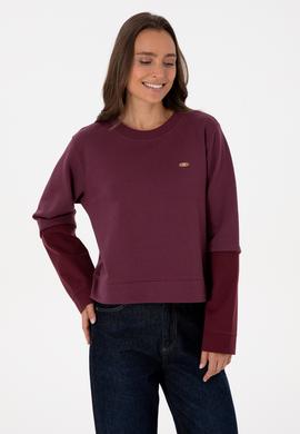 Kadın Bordo Gömlek Detaylı Bisiklet Yaka Sweatshirt - 50315303005
