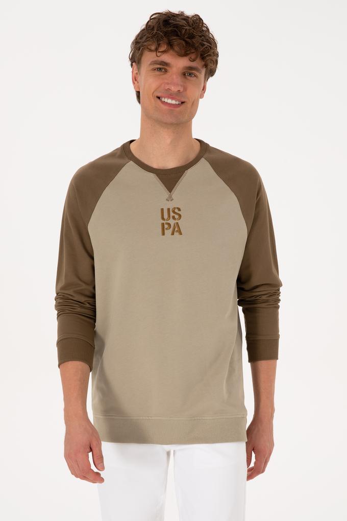 Erkek Bisiklet Yaka Regular Fit Haki İnce Sweatshirt