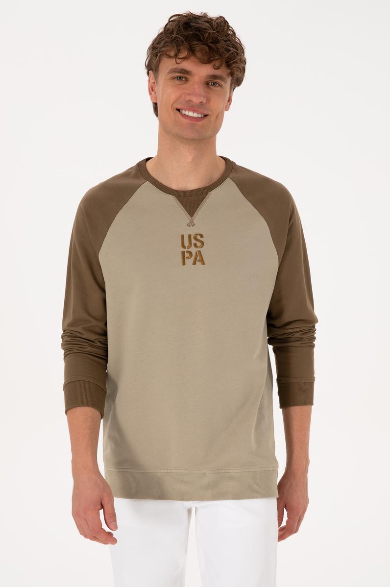 Erkek Bisiklet Yaka Regular Fit Haki İnce Sweatshirt