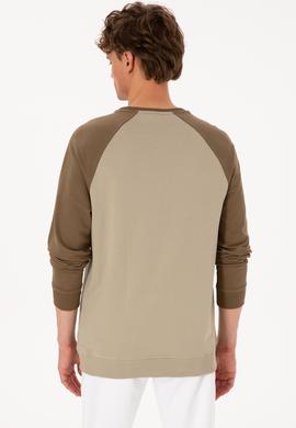 Erkek Bisiklet Yaka Regular Fit Haki İnce Sweatshirt - 50315420047