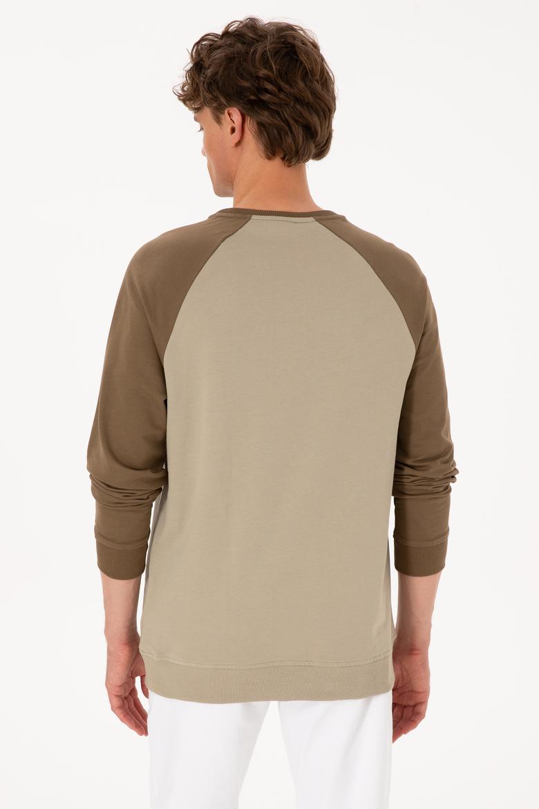Erkek Bisiklet Yaka Regular Fit Haki İnce Sweatshirt - 50315420047