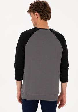 Erkek Bisiklet Yaka Regular Fit Siyah İnce Sweatshirt - 50315420037