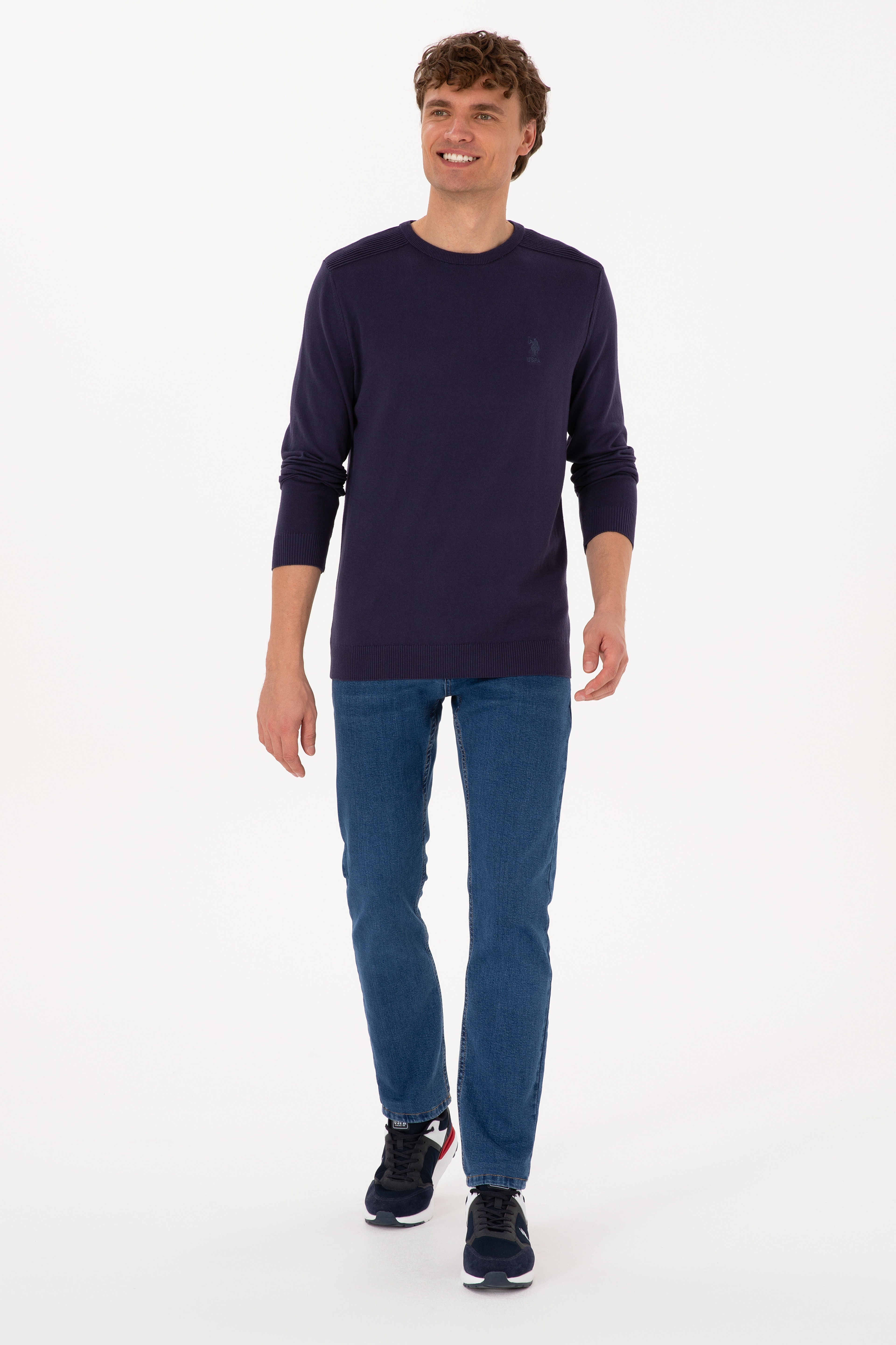 Erkek Slim Fit Bisiklet Yaka Mürdüm Basic Kazak - Image 4