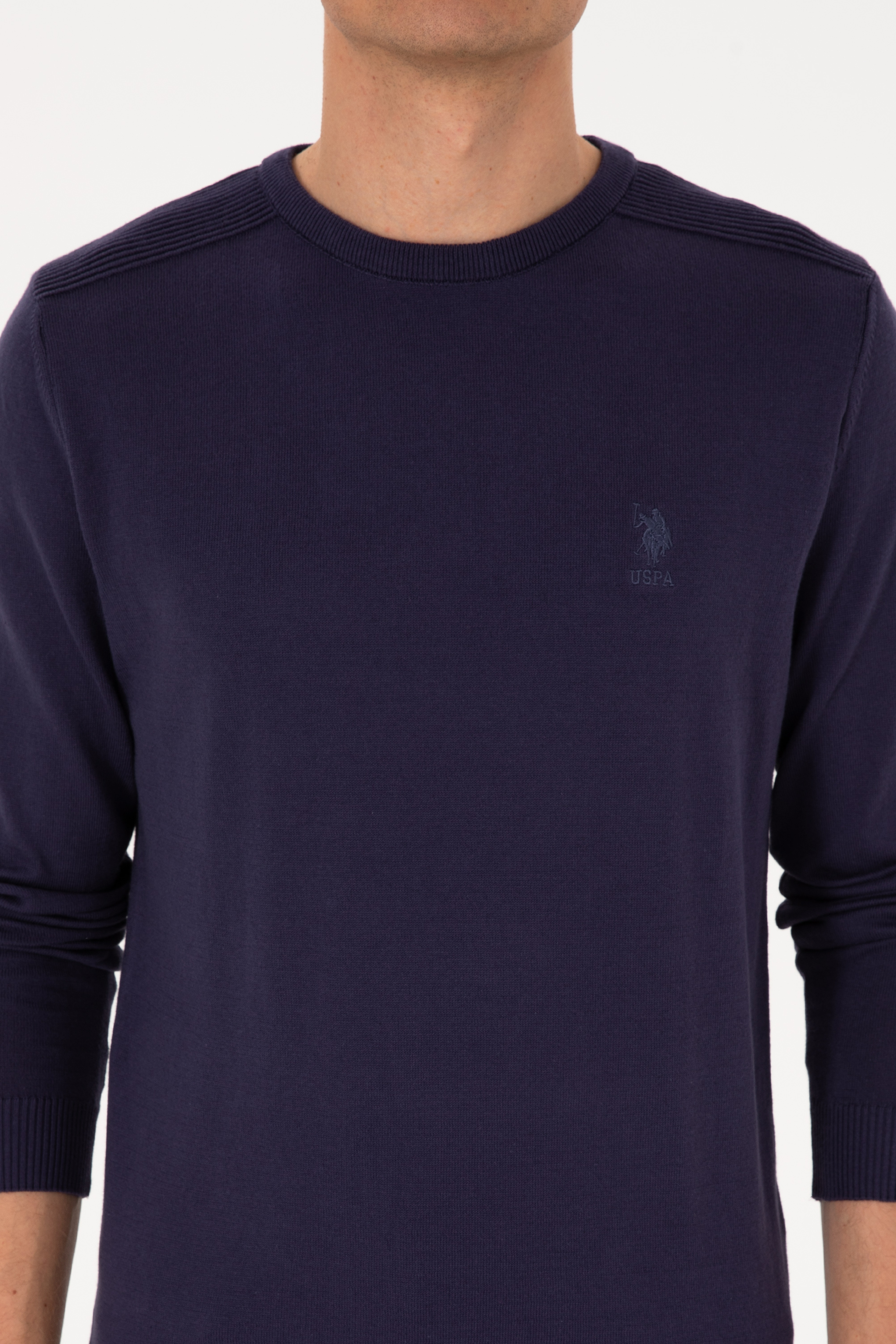Erkek Slim Fit Bisiklet Yaka Mürdüm Basic Kazak - Image 6