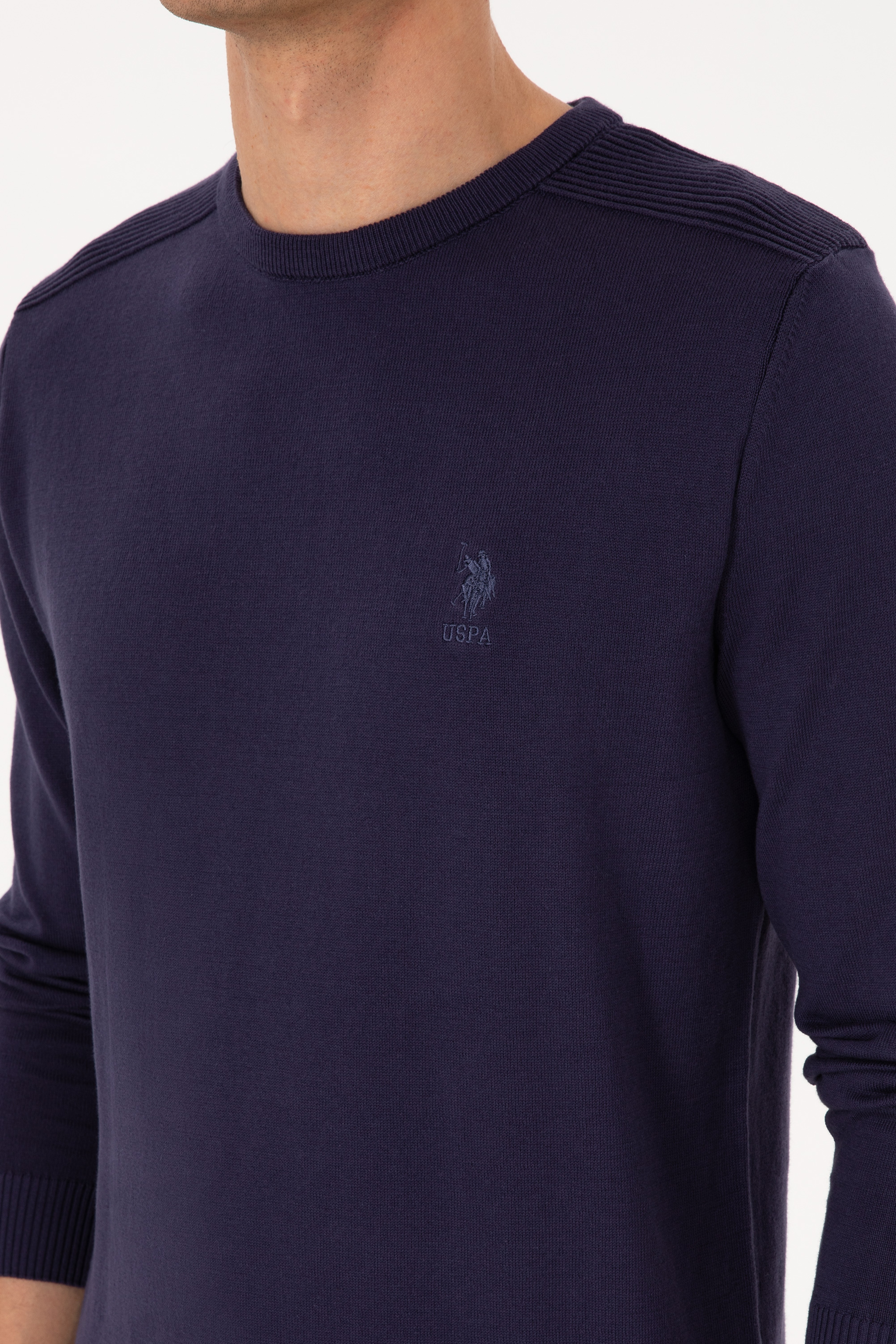 Erkek Slim Fit Bisiklet Yaka Mürdüm Basic Kazak - Image 7