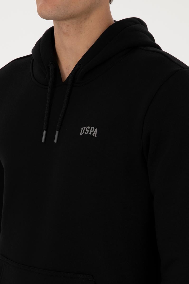 Erkek Regular Fit Kapüşonlu Şardonlu Siyah Basic Sweatshirt