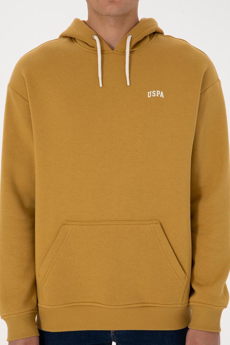 Erkek Oversize Fit Kapüşonlu Şardonlu Hardal Basic Sweatshirt - 50313782206