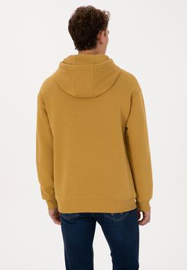 Erkek Oversize Fit Kapüşonlu Şardonlu Hardal Basic Sweatshirt - 50313782206