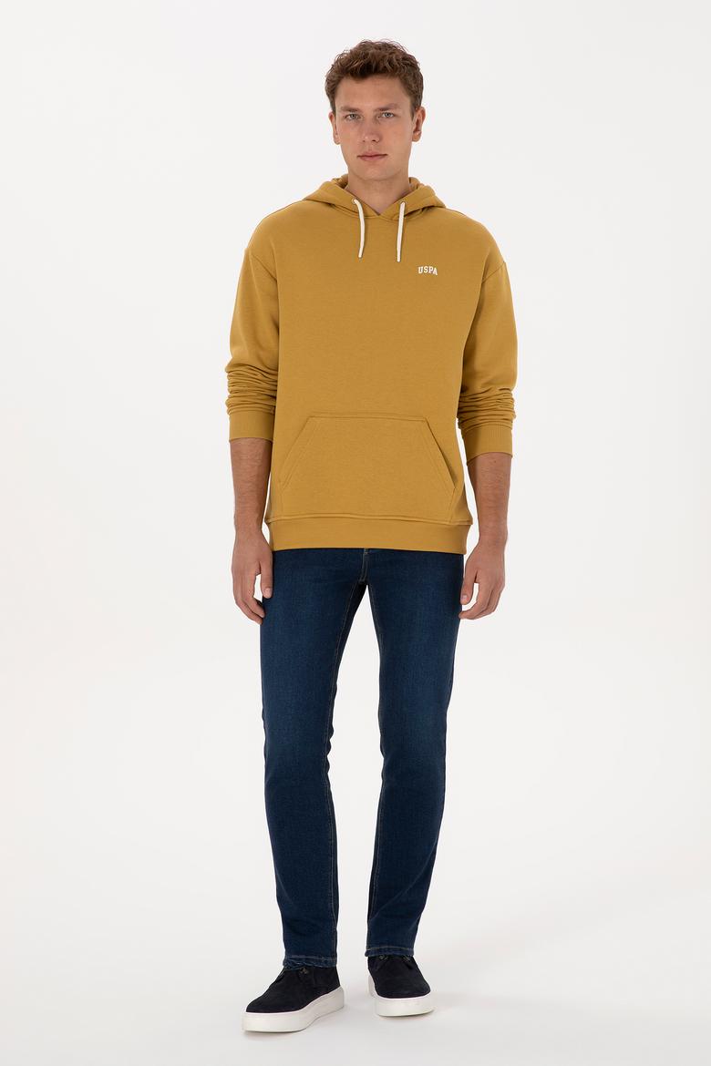 Erkek Oversize Fit Kapüşonlu Şardonlu Hardal Basic Sweatshirt - 50313782206