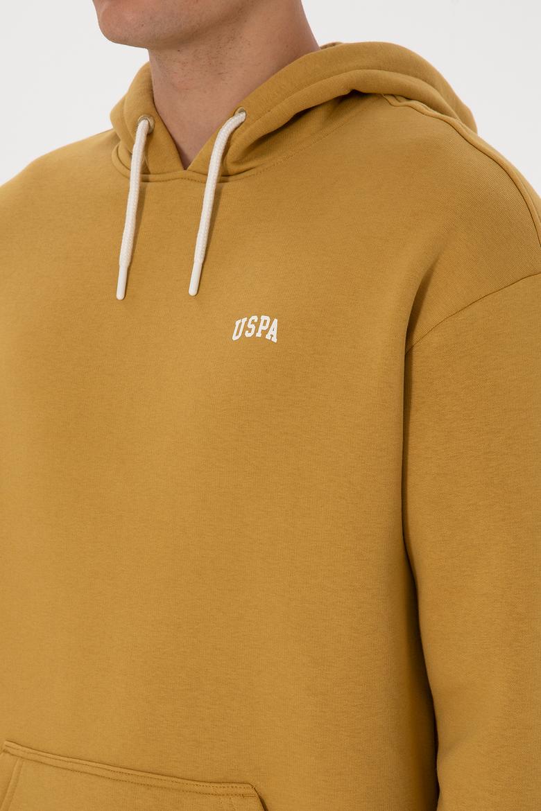 Erkek Oversize Fit Kapüşonlu Şardonlu Hardal Basic Sweatshirt - 50313782206