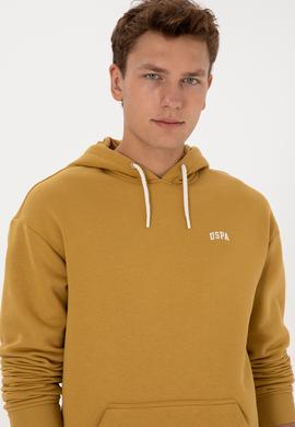 Erkek Oversize Fit Kapüşonlu Şardonlu Hardal Basic Sweatshirt - 50313782206