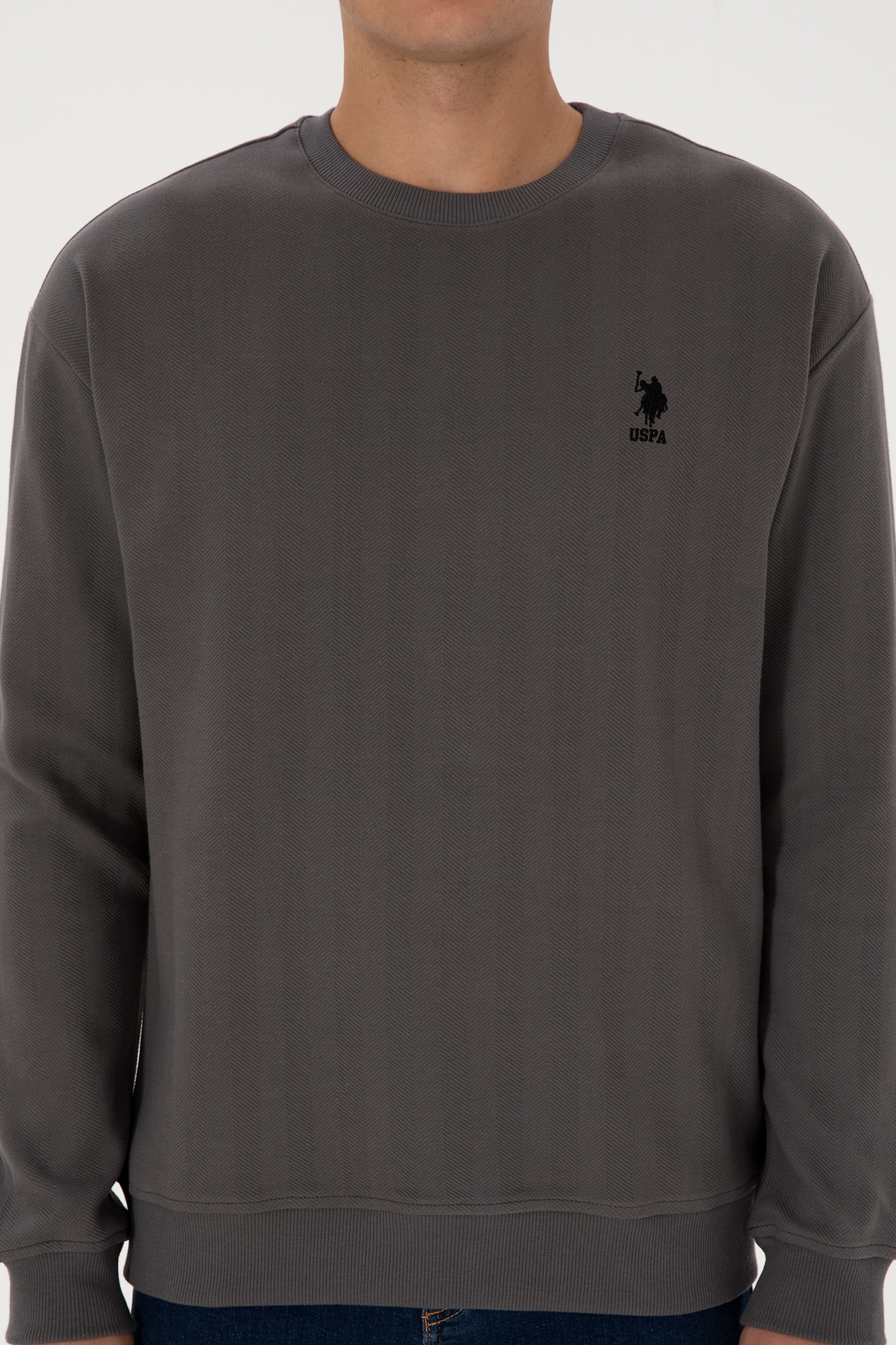 Erkek Comfort Fit Bisiklet Yaka Antrasit Sweatshirt