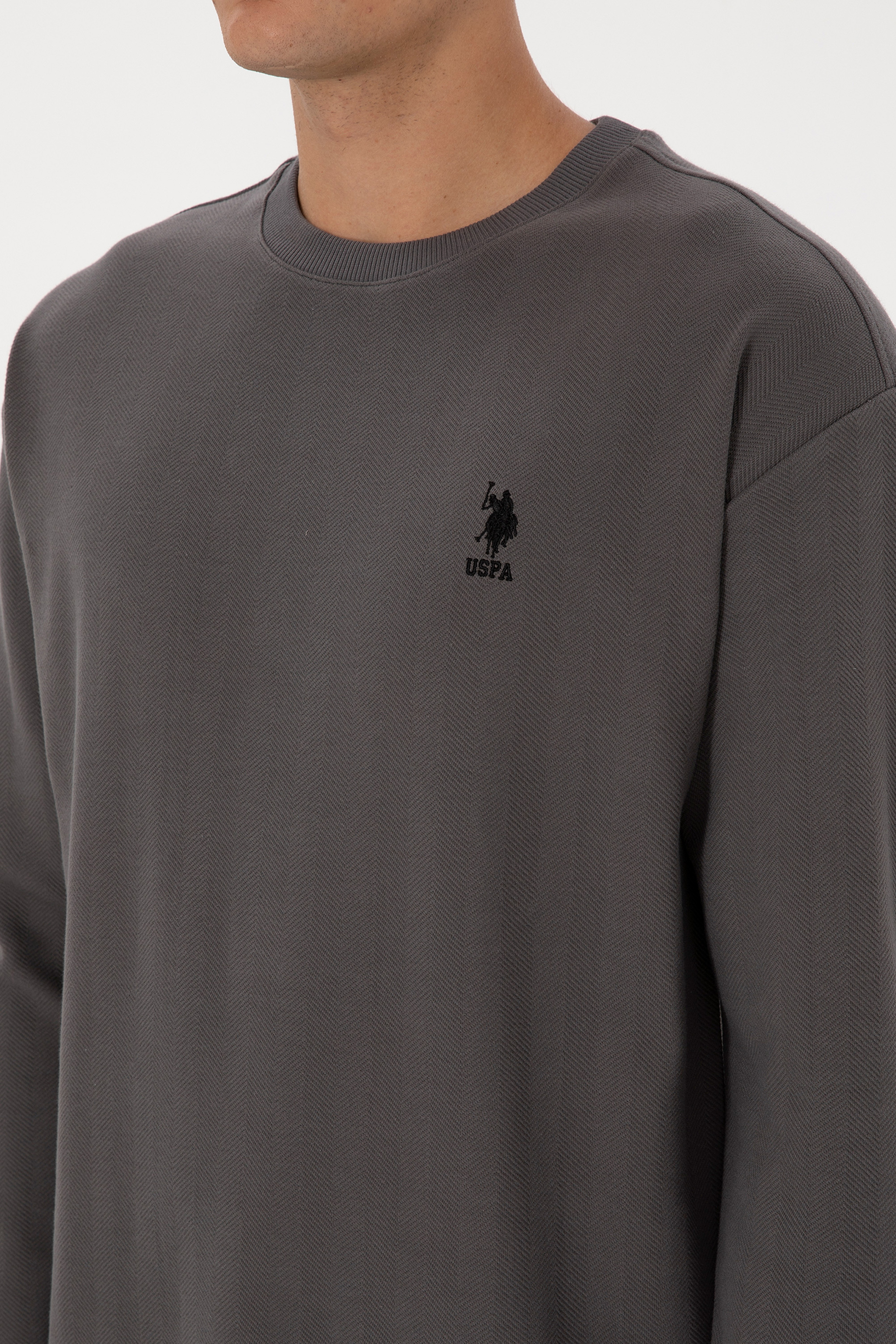 Erkek Comfort Fit Bisiklet Yaka Antrasit Sweatshirt - Image 7