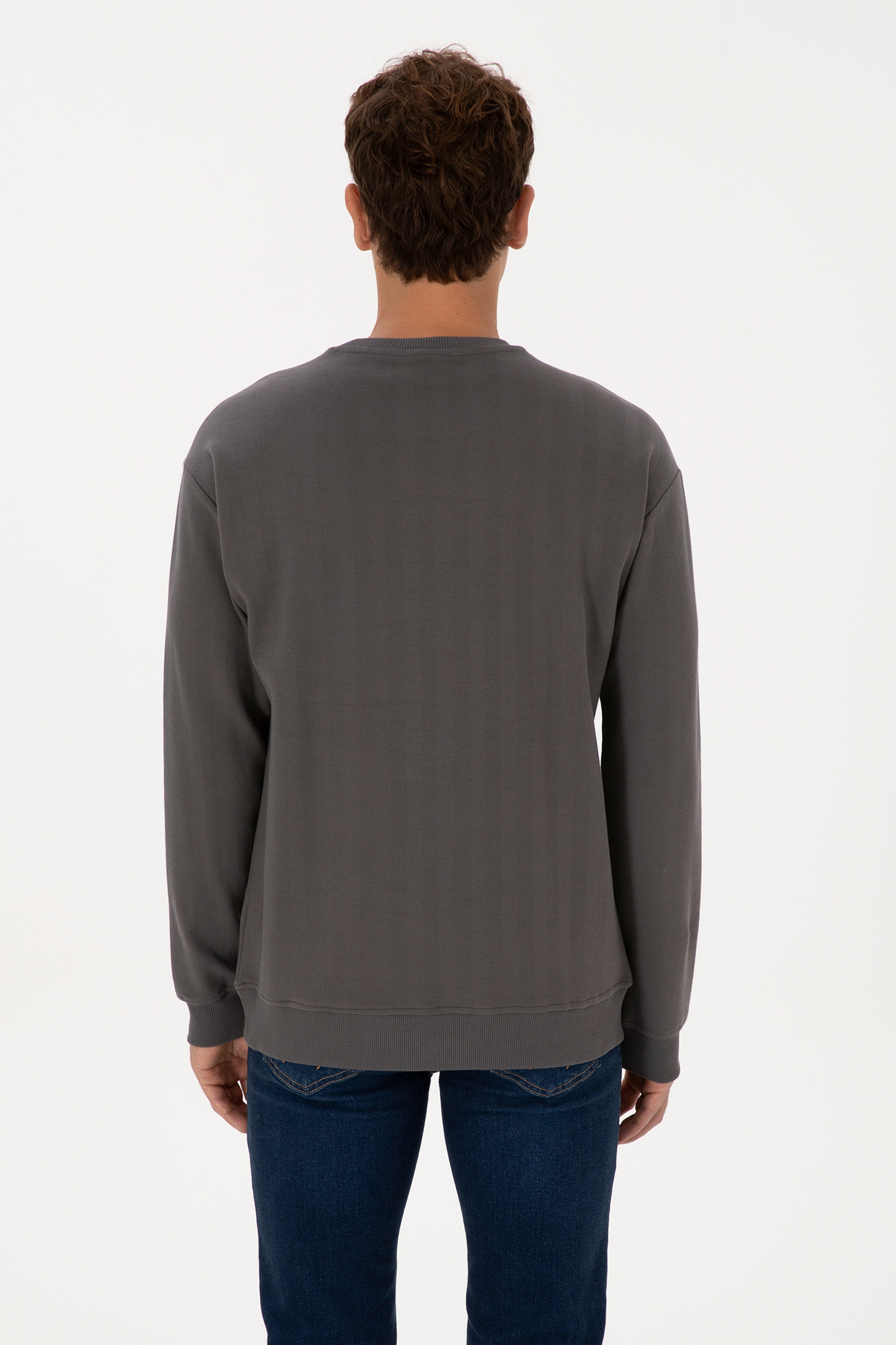 Erkek Comfort Fit Bisiklet Yaka Antrasit Sweatshirt - Image 5