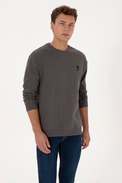 Erkek Comfort Fit Bisiklet Yaka Antrasit Sweatshirt
