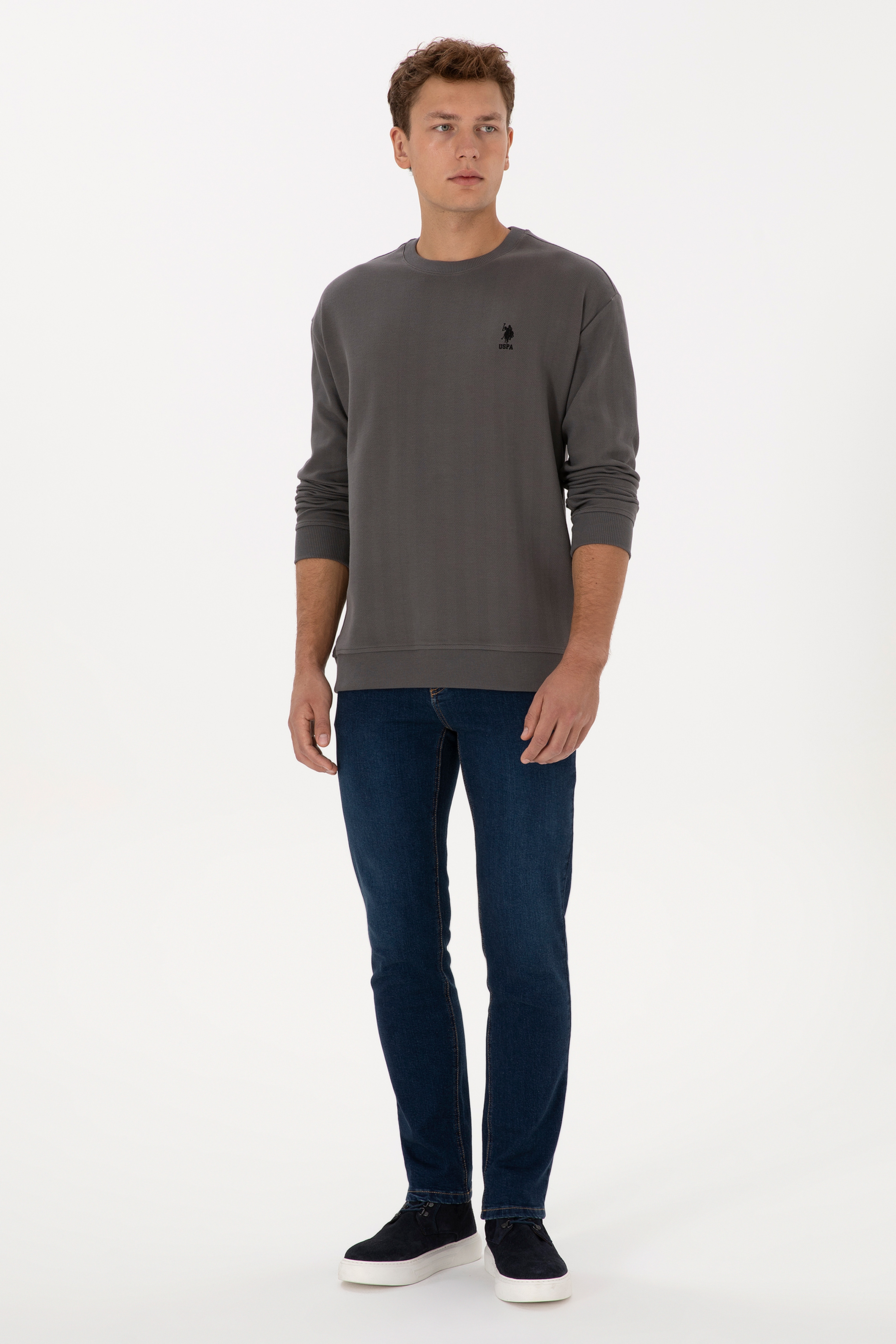 Erkek Comfort Fit Bisiklet Yaka Antrasit Sweatshirt