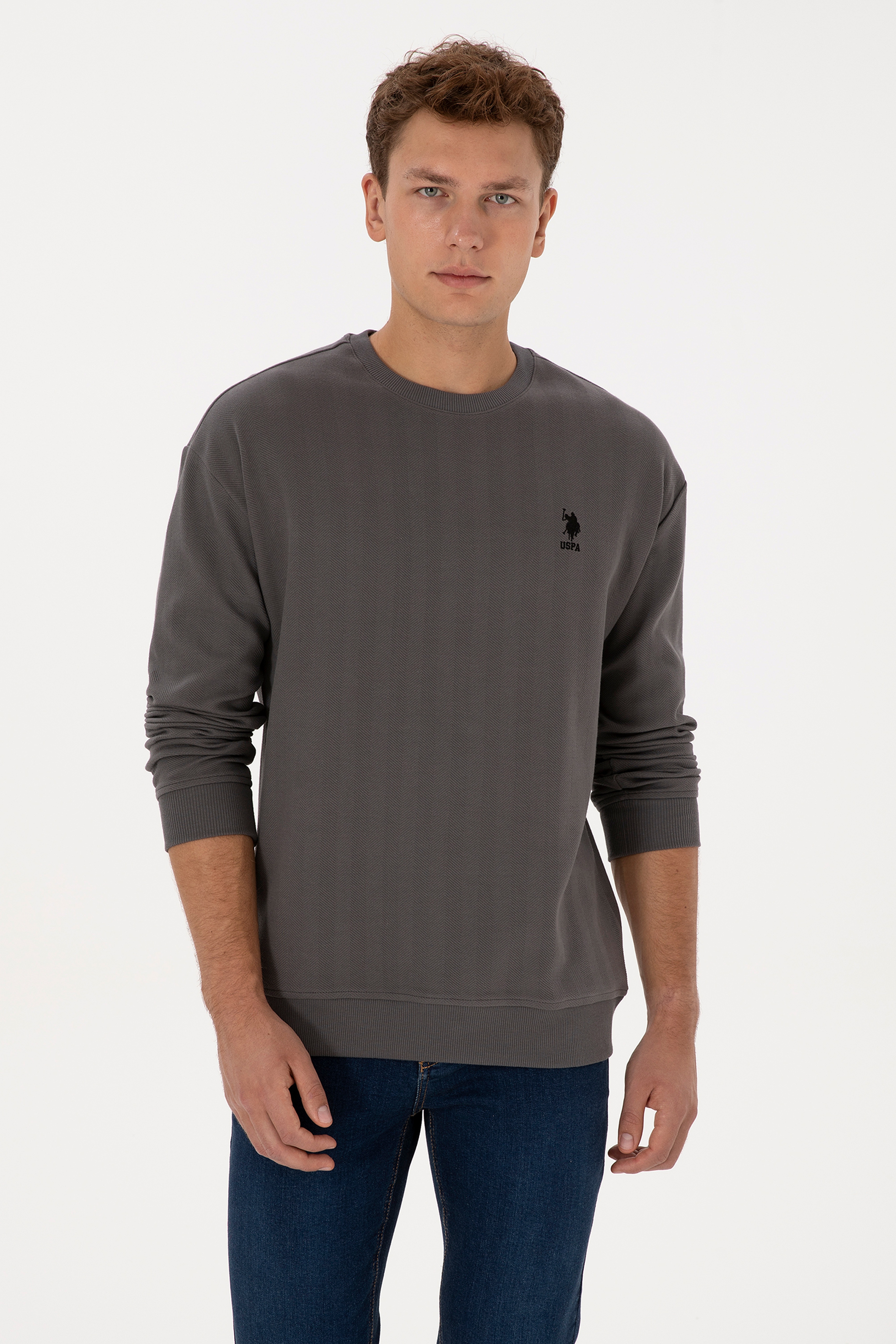 Erkek Comfort Fit Bisiklet Yaka Antrasit Sweatshirt - Image 1