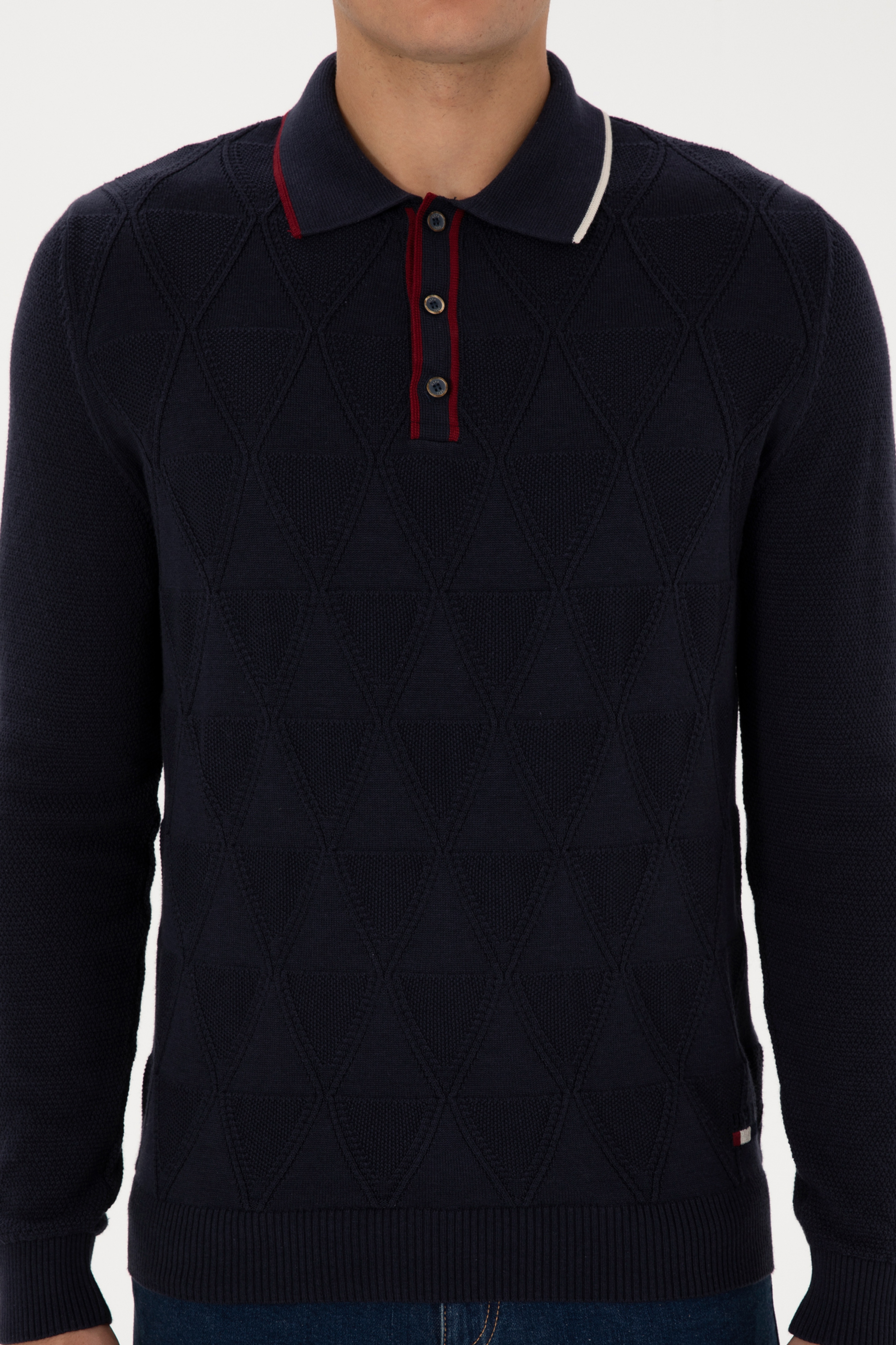 Erkek Regular Fit Polo Yaka Lacivert Kazak - Image 6