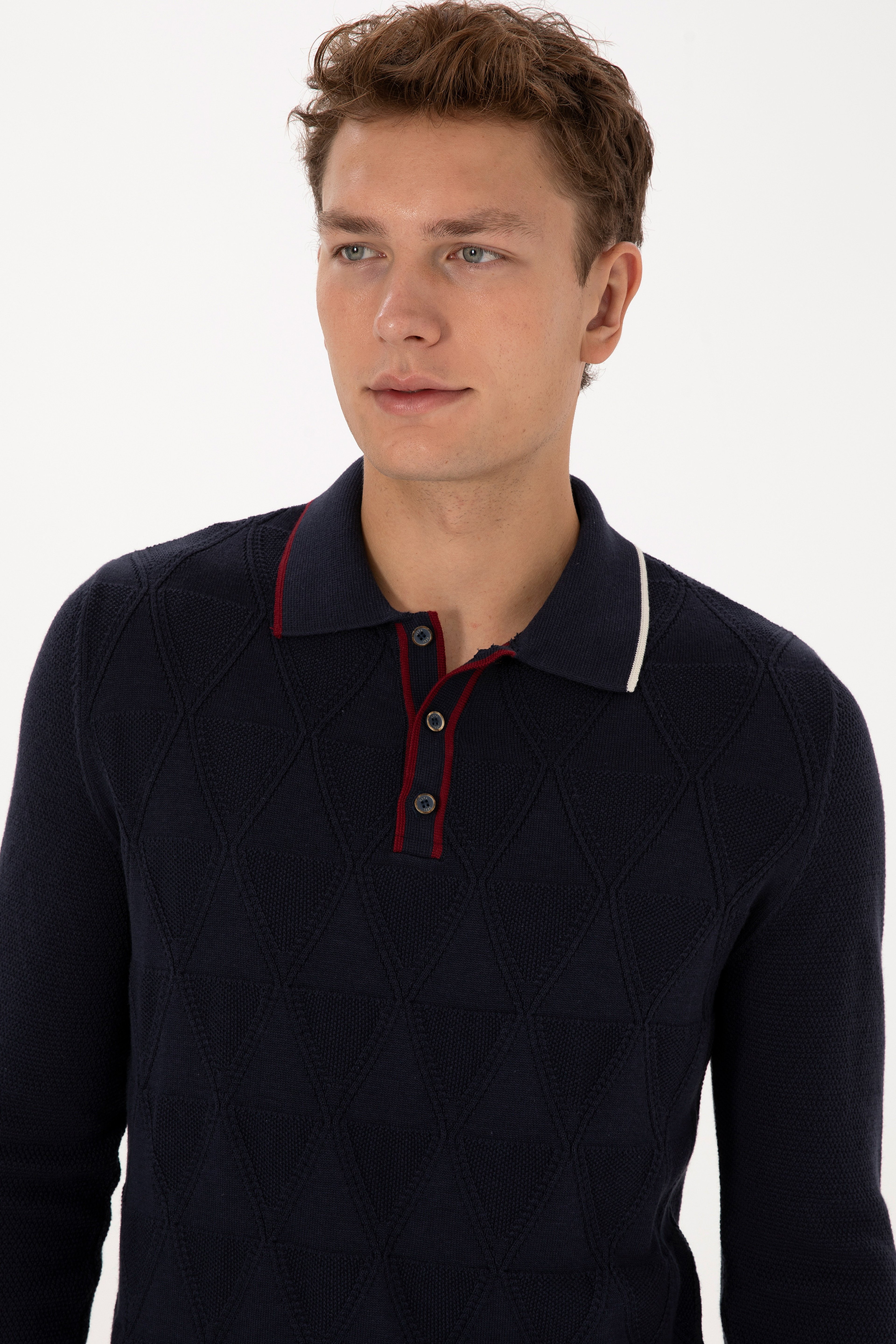 Erkek Regular Fit Polo Yaka Lacivert Kazak - Image 2