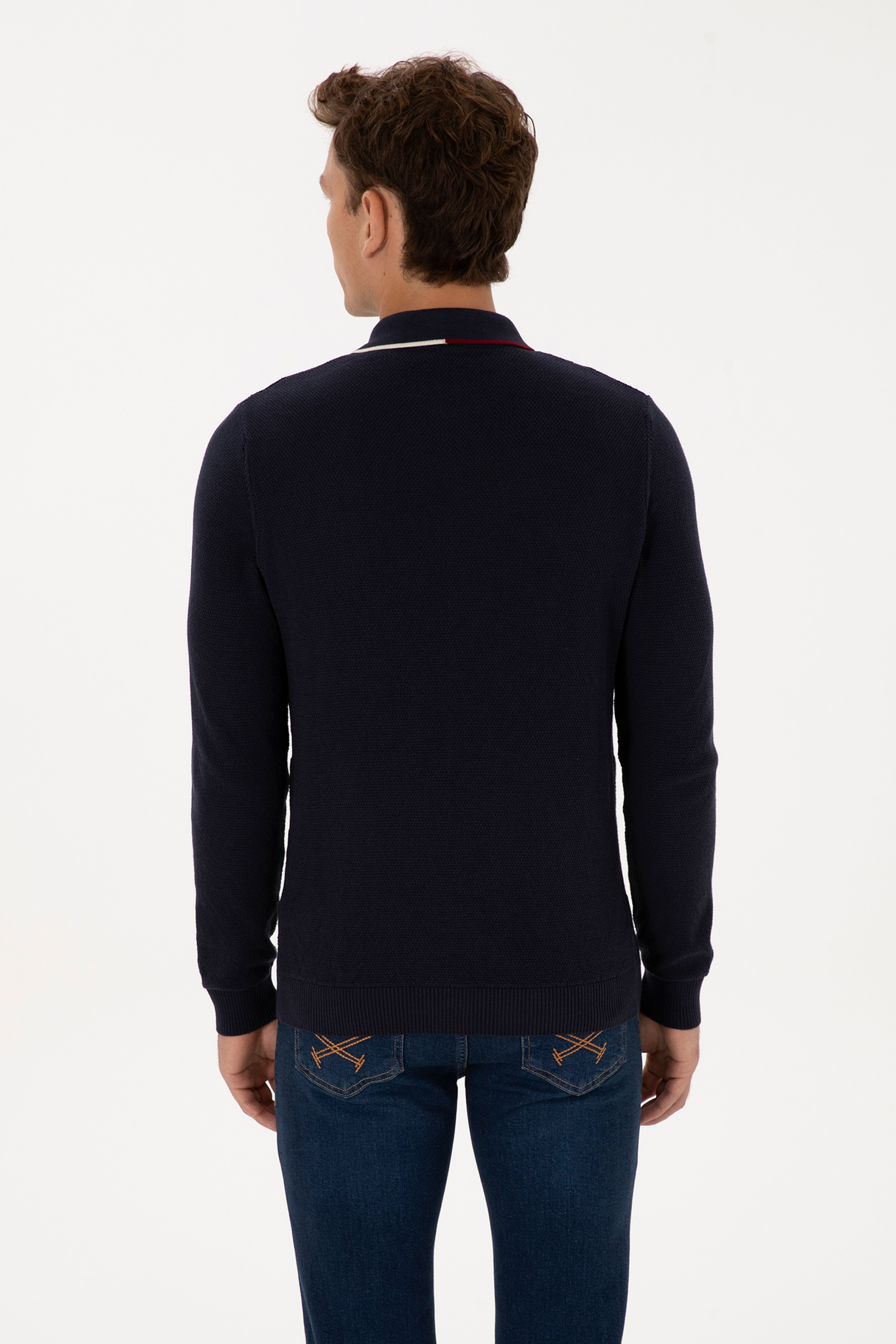 Erkek Regular Fit Polo Yaka Lacivert Kazak - Image 5