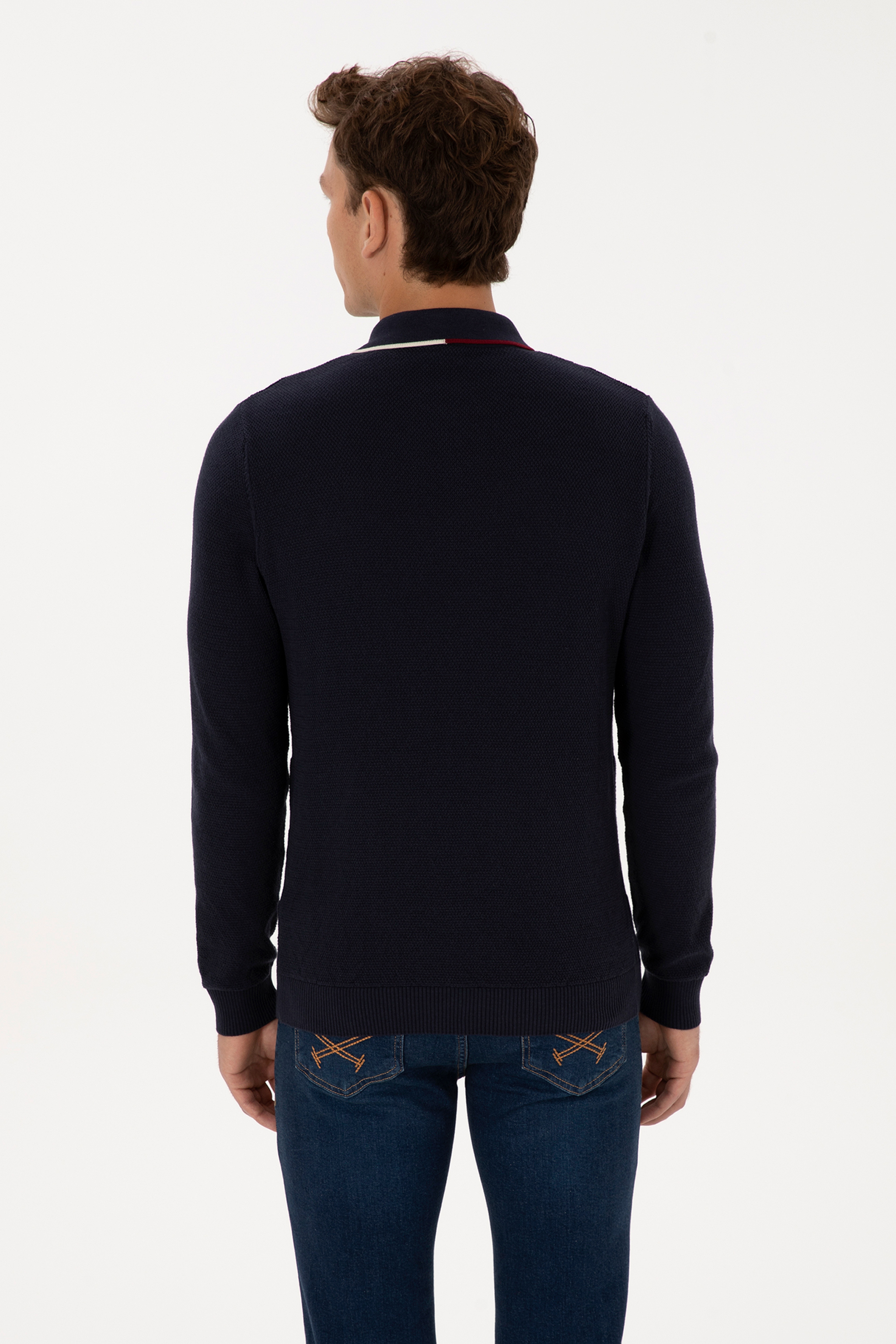 Erkek Regular Fit Polo Yaka Lacivert Kazak