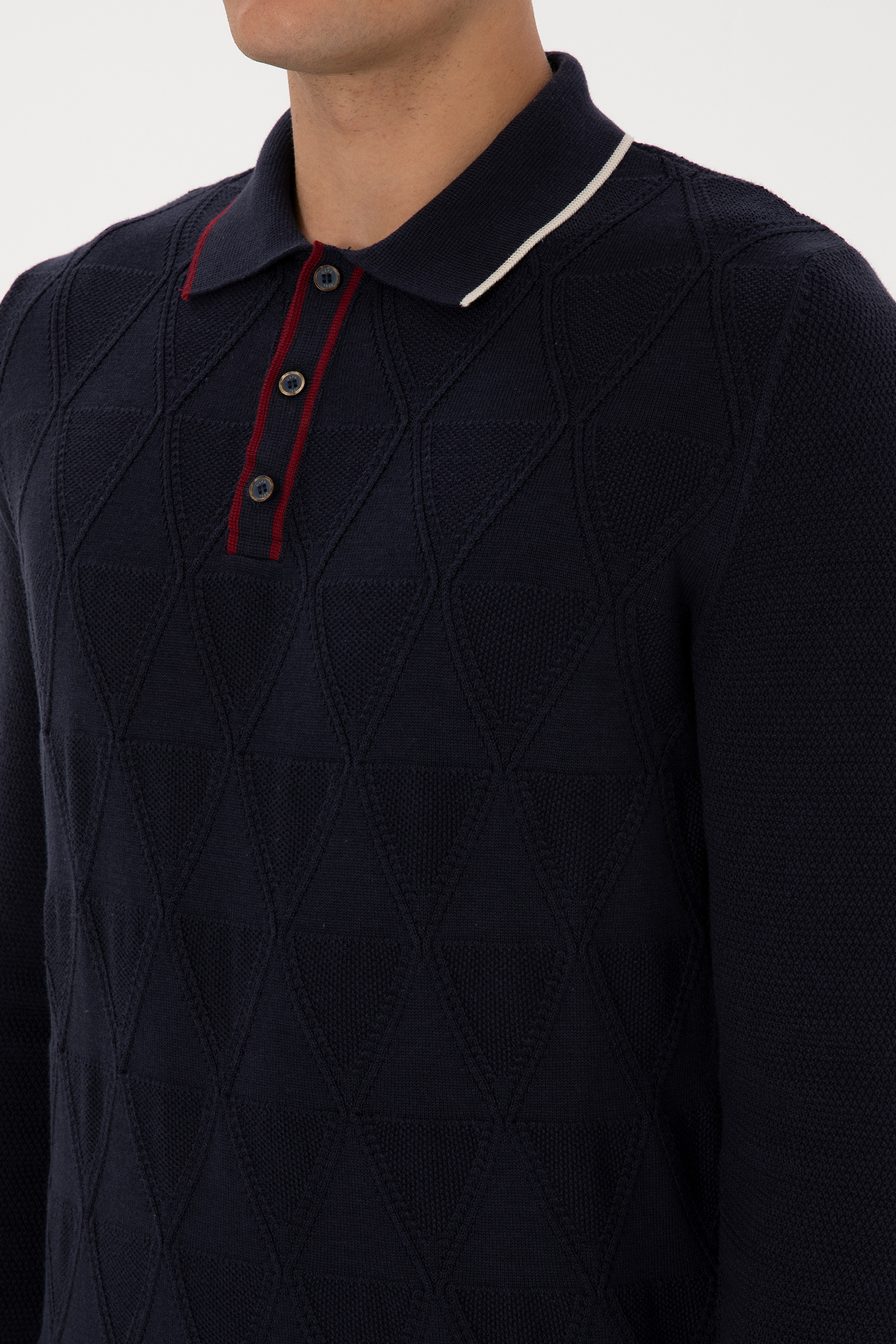Erkek Regular Fit Polo Yaka Lacivert Kazak - Image 7