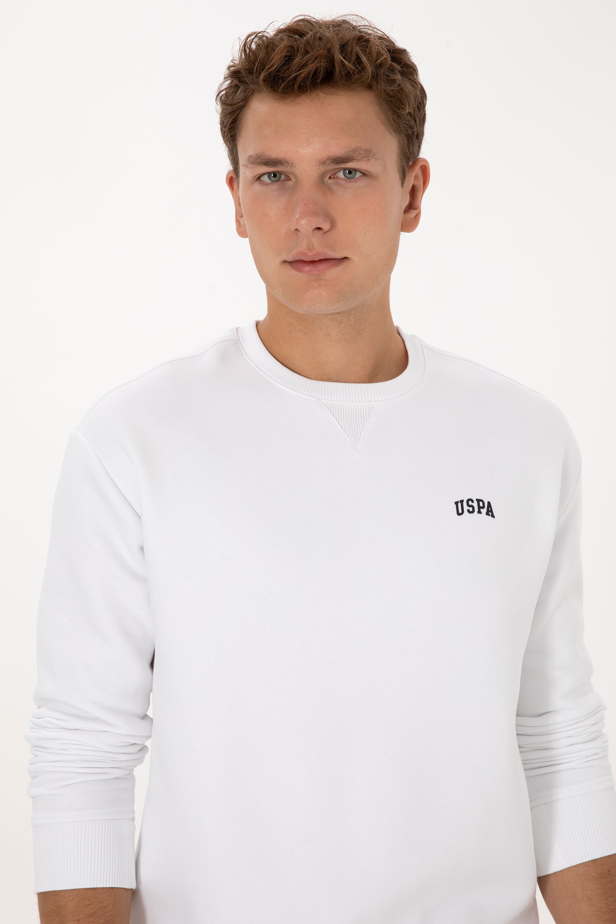Erkek Comfort Fit Bisiklet Yaka Şardonlu Beyaz Basic Sweatshirt - Image 2