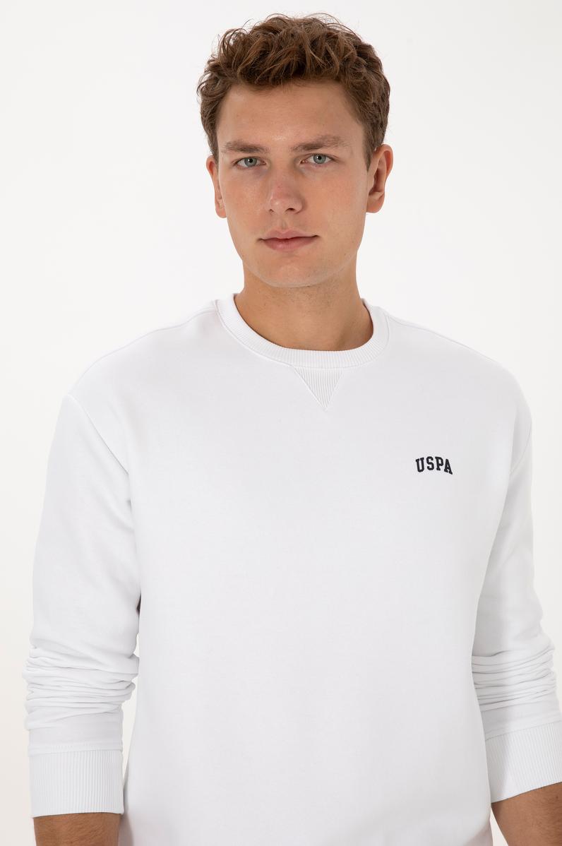 Erkek Comfort Fit Bisiklet Yaka Şardonlu Beyaz Basic Sweatshirt