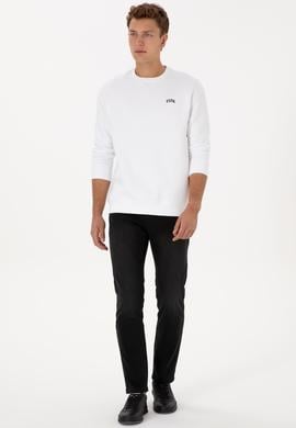 Erkek Comfort Fit Bisiklet Yaka Şardonlu Beyaz Basic Sweatshirt - 50313757103