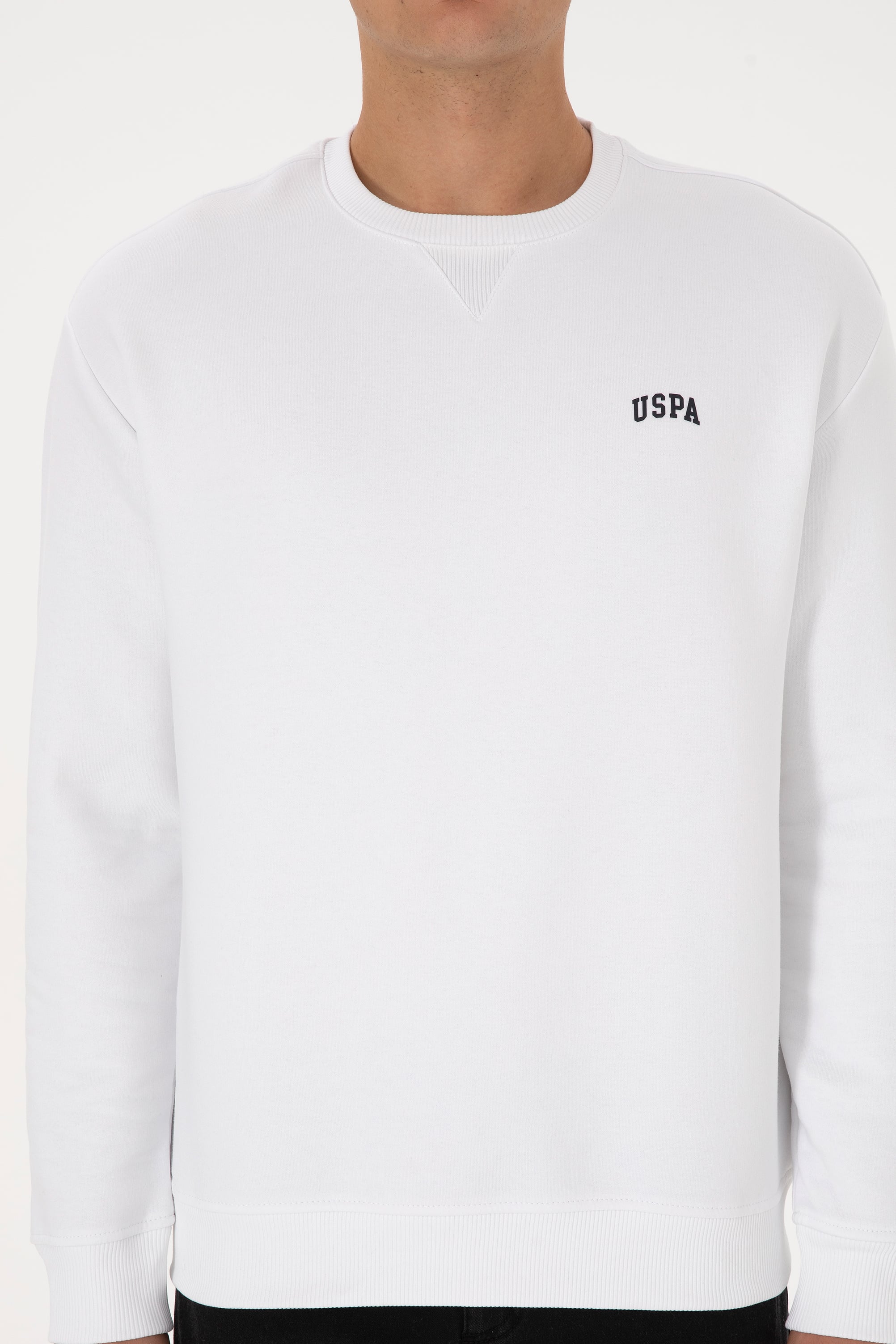 Erkek Comfort Fit Bisiklet Yaka Şardonlu Beyaz Basic Sweatshirt
