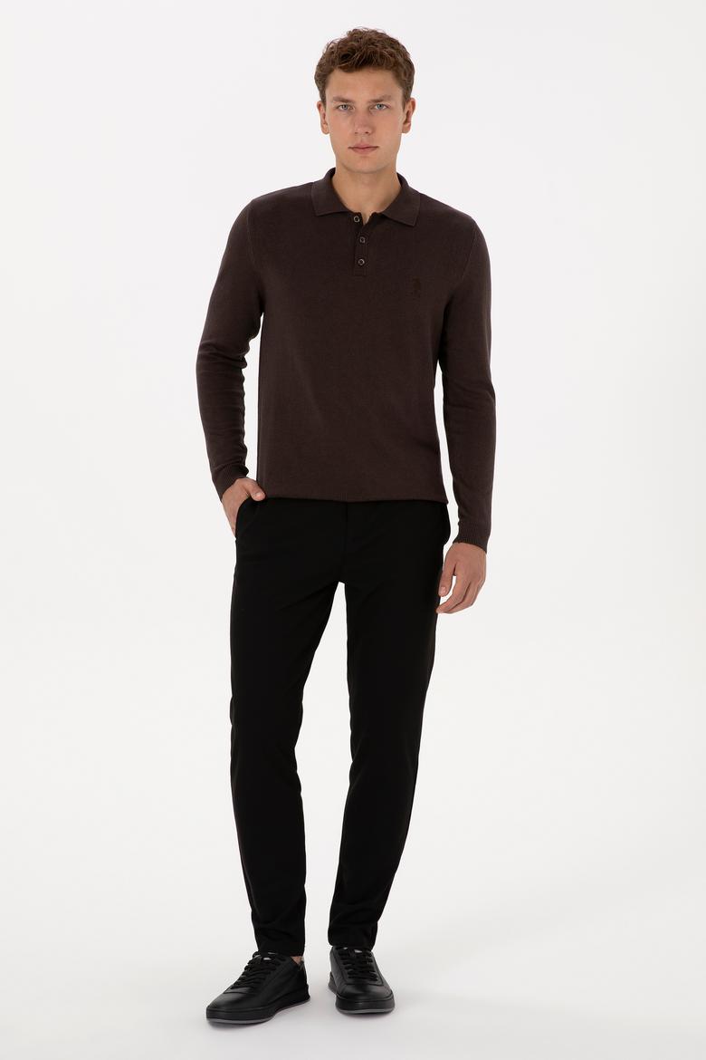 Erkek Koyu Kahverengi Basic Kazak - 50307799032