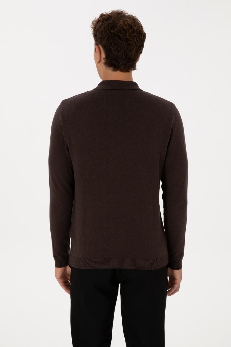 Erkek Koyu Kahverengi Basic Kazak - 50307799032