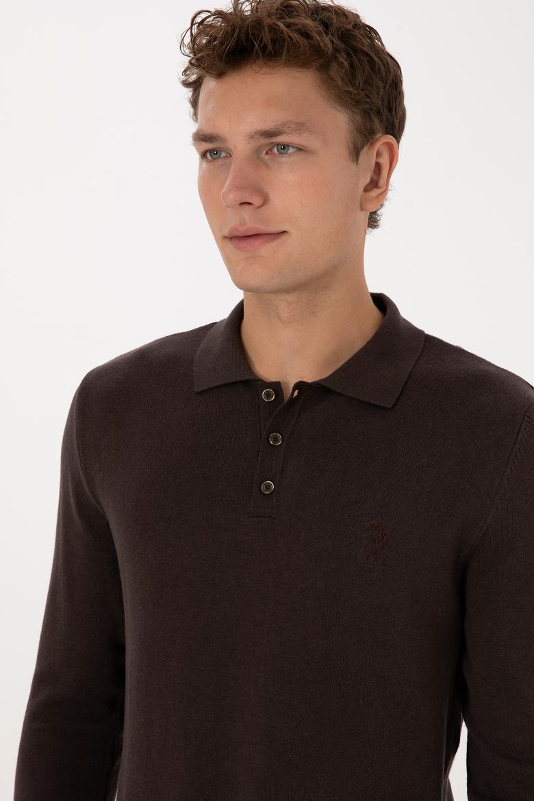 Erkek Koyu Kahverengi Basic Kazak - 50307799032