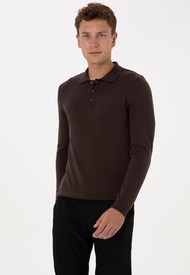 Erkek Koyu Kahverengi Basic Kazak - 50307799032