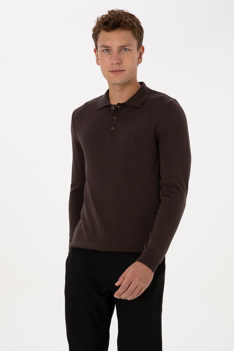 Erkek Koyu Kahverengi Basic Kazak - 50307799032