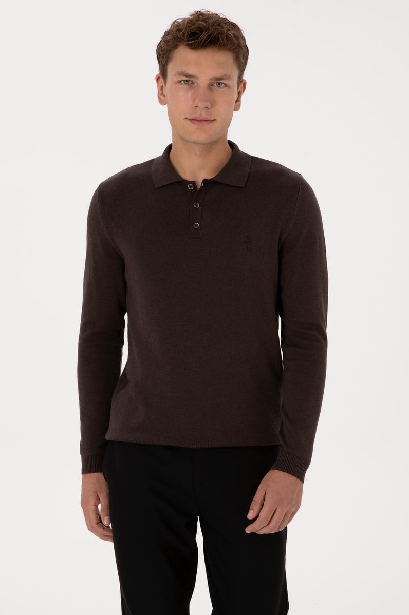 Erkek Koyu Kahverengi Basic Kazak