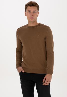 Erkek Slim Fit Bisiklet Yaka Haki Melanj Basic Kazak - 50307779035