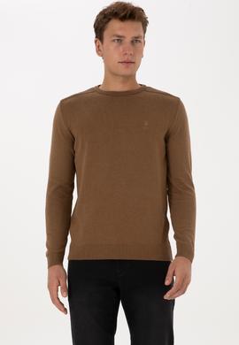 Erkek Slim Fit Bisiklet Yaka Haki Melanj Basic Kazak - 50307779035