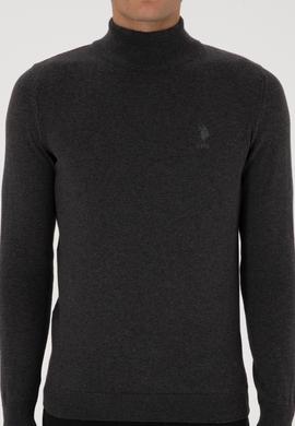 Erkek Slim Fit Yarım Boğazlı Antrasit Melanj Basic Kazak - 50307783034