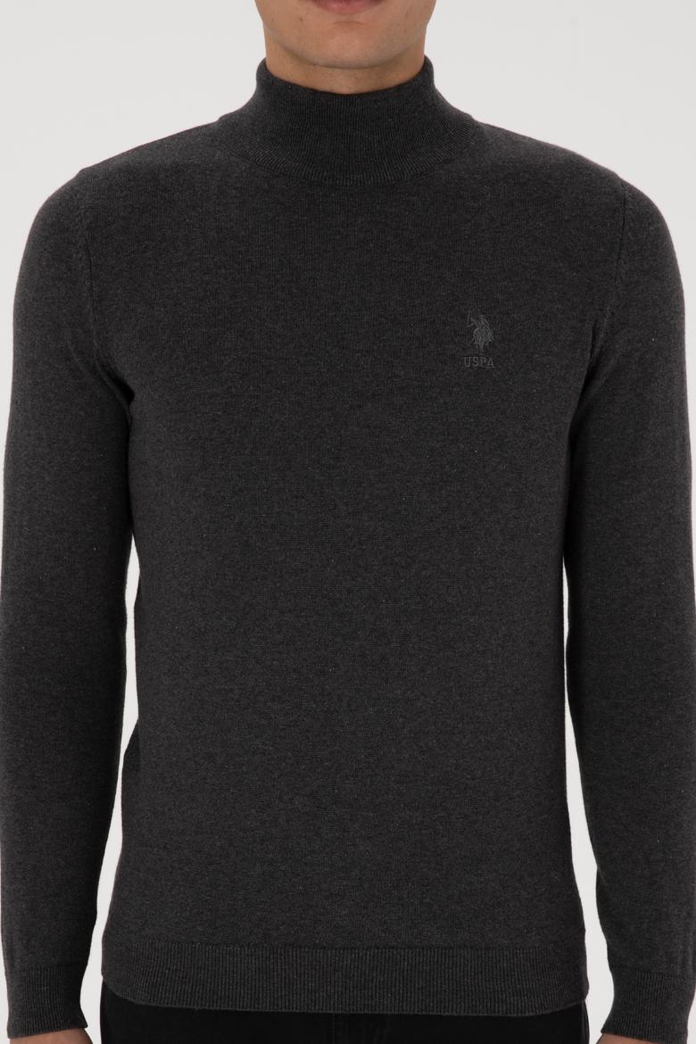 Erkek Slim Fit Yarım Boğazlı Antrasit Melanj Basic Kazak - 50307783034